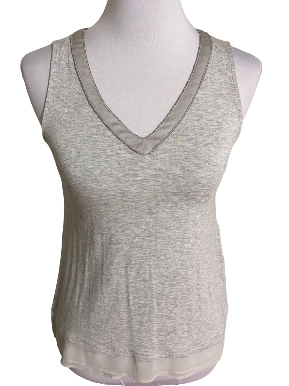 White House Black Market Light Gray V-Neck Sleeveless Tank